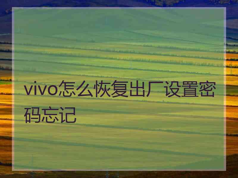 vivo怎么恢复出厂设置密码忘记 vivo怎么恢复出厂设置密码忘记