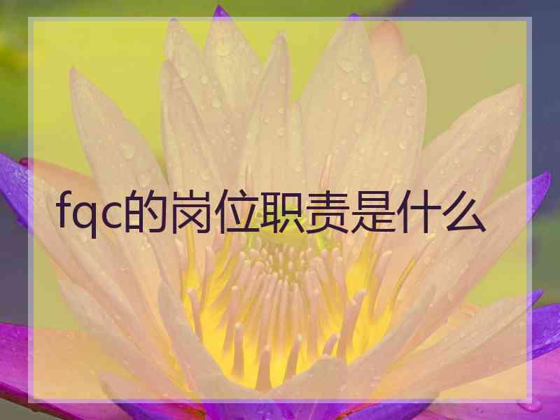 fqc的岗位职责是什么 fqc的岗位职责是什么