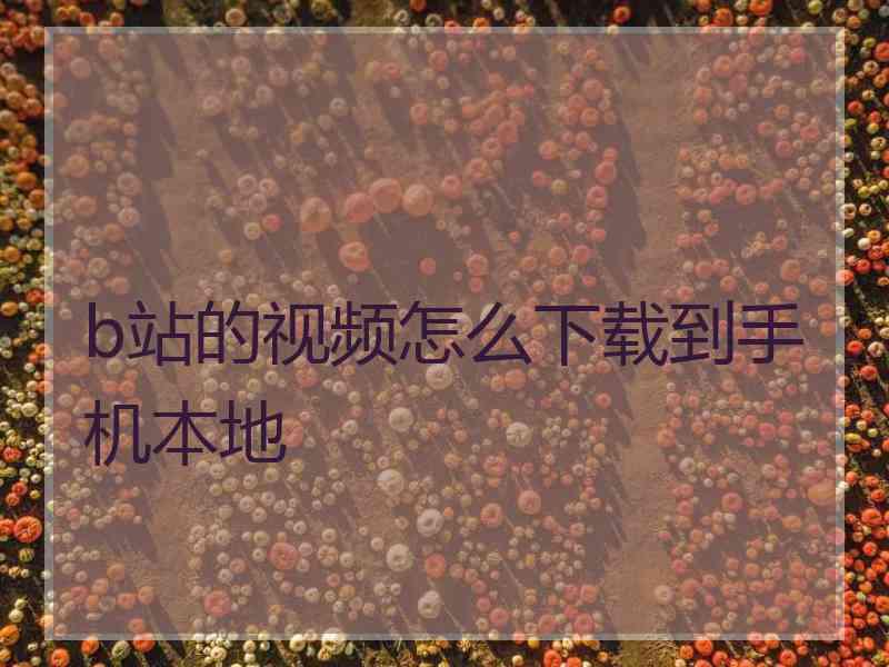 b站的视频怎么下载到手机本地