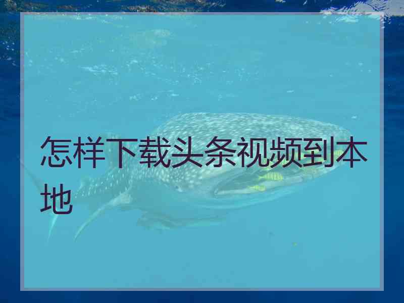 怎样下载头条视频到本地