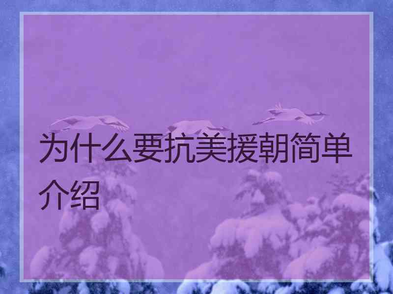 为什么要抗美援朝简单介绍