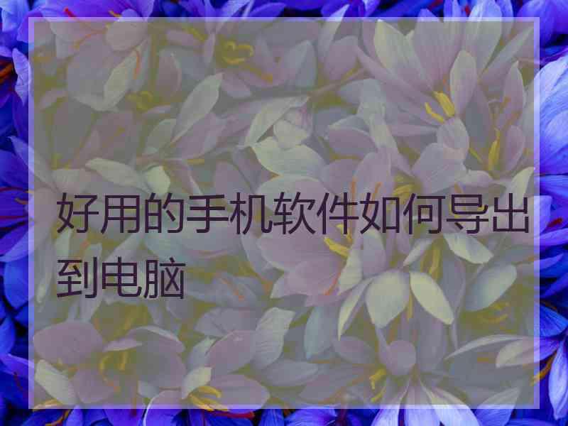 好用的手机软件如何导出到电脑